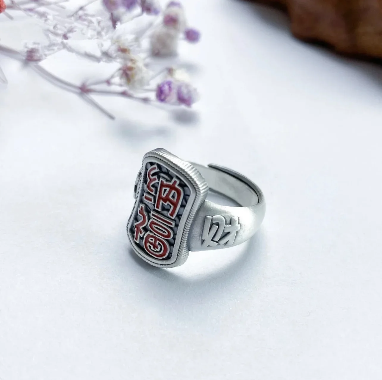 HX Silver Color New Enamel Colored Burnt Blue Atmosphere Retro Ethnic Style Zhaocai Nafu Women's Open Ring Jewelry