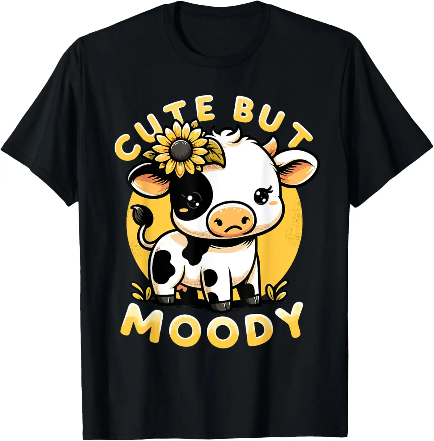 

Cute But Moody, Cute Cow, Kids, Farm & Baby Cow Sunflower T-Shirt