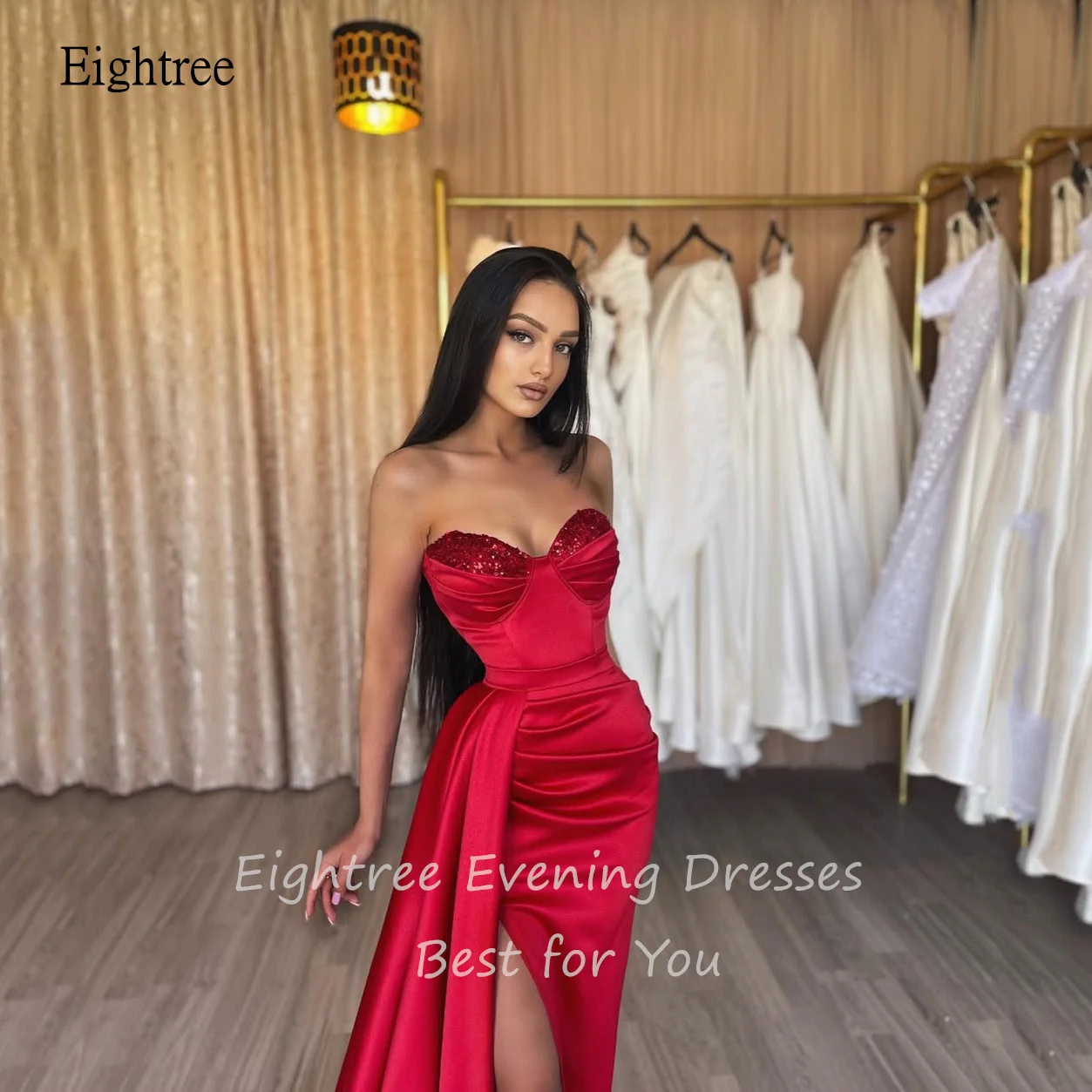 Eightree Classic Red Mermaid Formal Prom Gowns Bead Sweetheart Neck Evening Dress Side Slit Women Party Dresses 2025 Customized