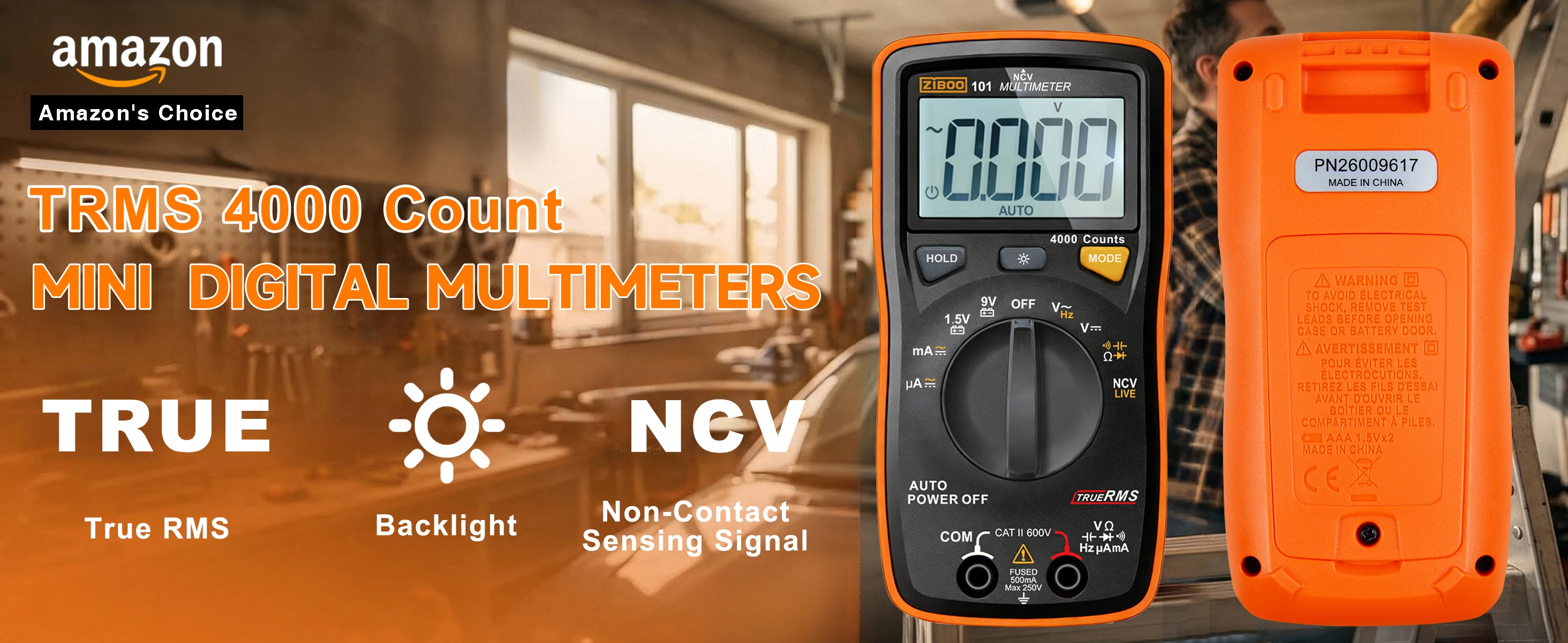 ZIBOO 101 Mini-Digitalmultimeter, TRMS 4000 Counts, automatische Bereichswahl, Taschen-Voltmeter, Multitester für AC/DC-Spannung und -Strom. – Detail 8