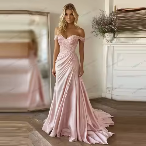 Vintage Evening Dress Satin Prom Dress Lace Appliques Off The Shoulder Robes For Formal Party Vestidos De Gala Customized 2025