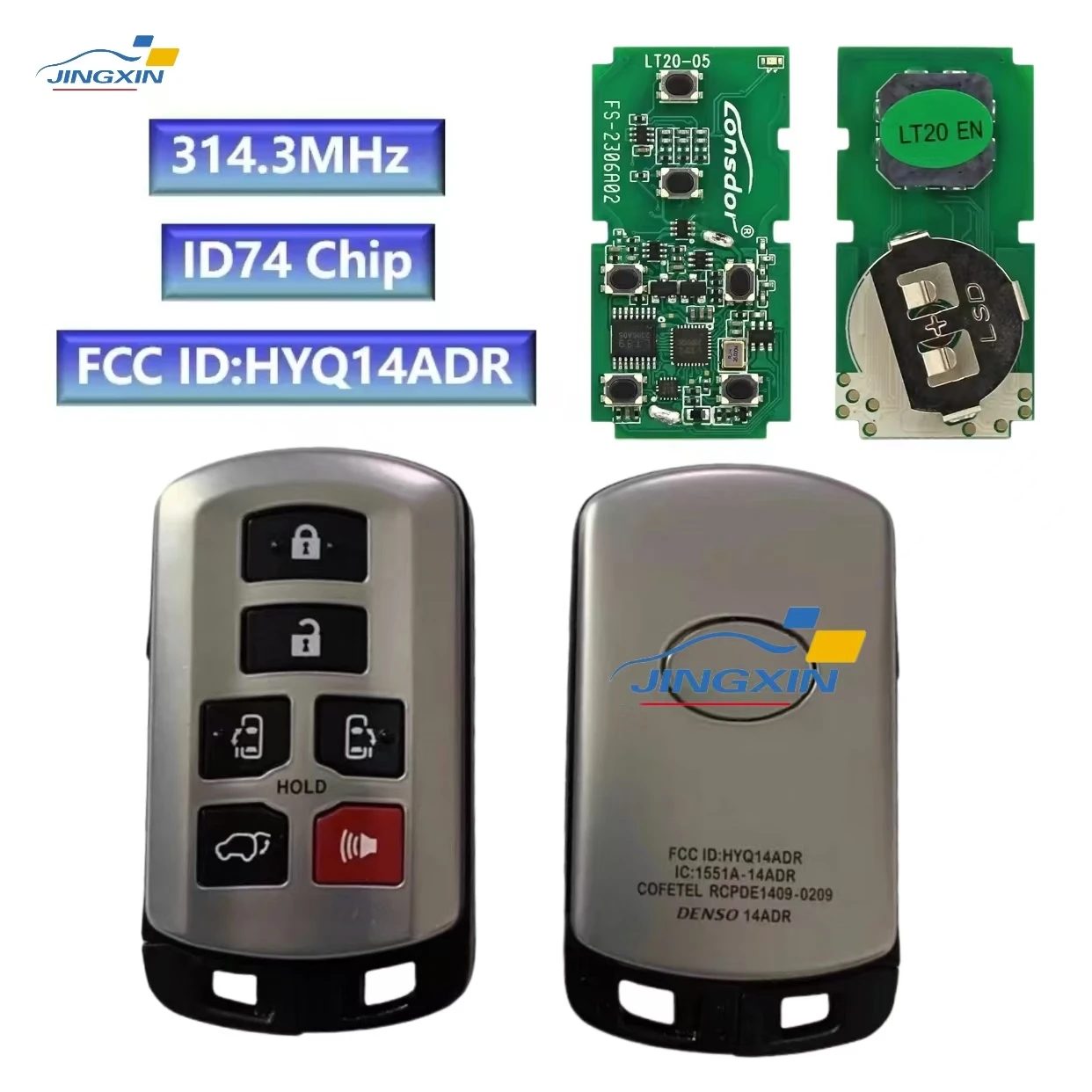 JINGXIN Car Remote Control Key For Toyota Sienna 2011-2020 ID74 Chip 314.35FSK 271451-5691 HYQ14ADR Promixity Smart Card logo