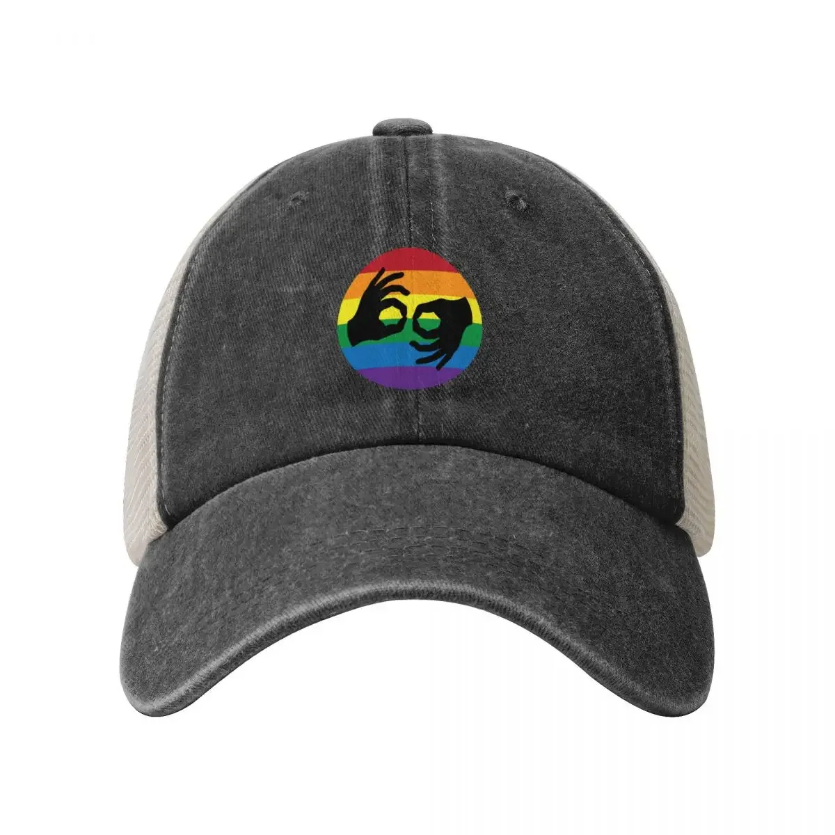 ASL LGBTQ Rainbow American Sign Language Interpreter Symbol Hands Baseball Cap Bobble Hat Luxury Cap Horse Hat Women's Men's