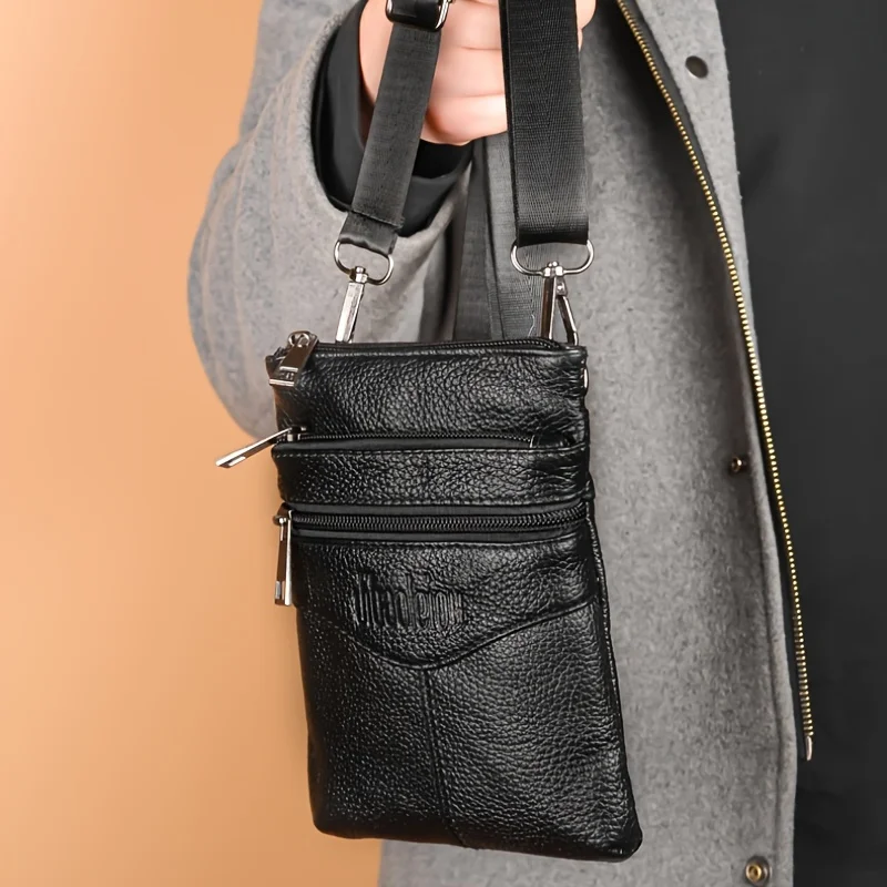 

New Men's Waist Bag, Business Casual Leather Phone Bag, Zipper Closure, Fashionable Small Crossbody Shoulder Bags