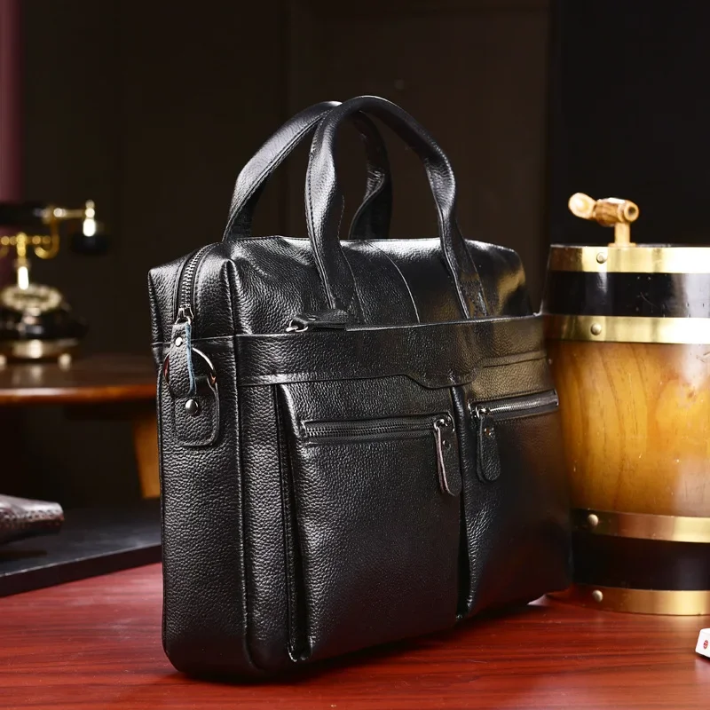 2019 New Natural Cowskin 100% Genuine Leather Men's Briefcase Fashion Man Large Capacity Business Bag Male Shoulder Laptop Bags