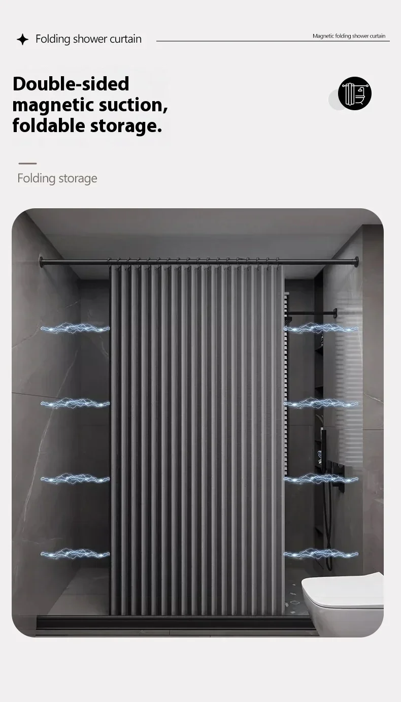 Magnetischer Faltbarer Leinen-Duschvorhang Wasserdicht für Walk-In-Dusche - Ohne Verstellbare Stange – Detail 2