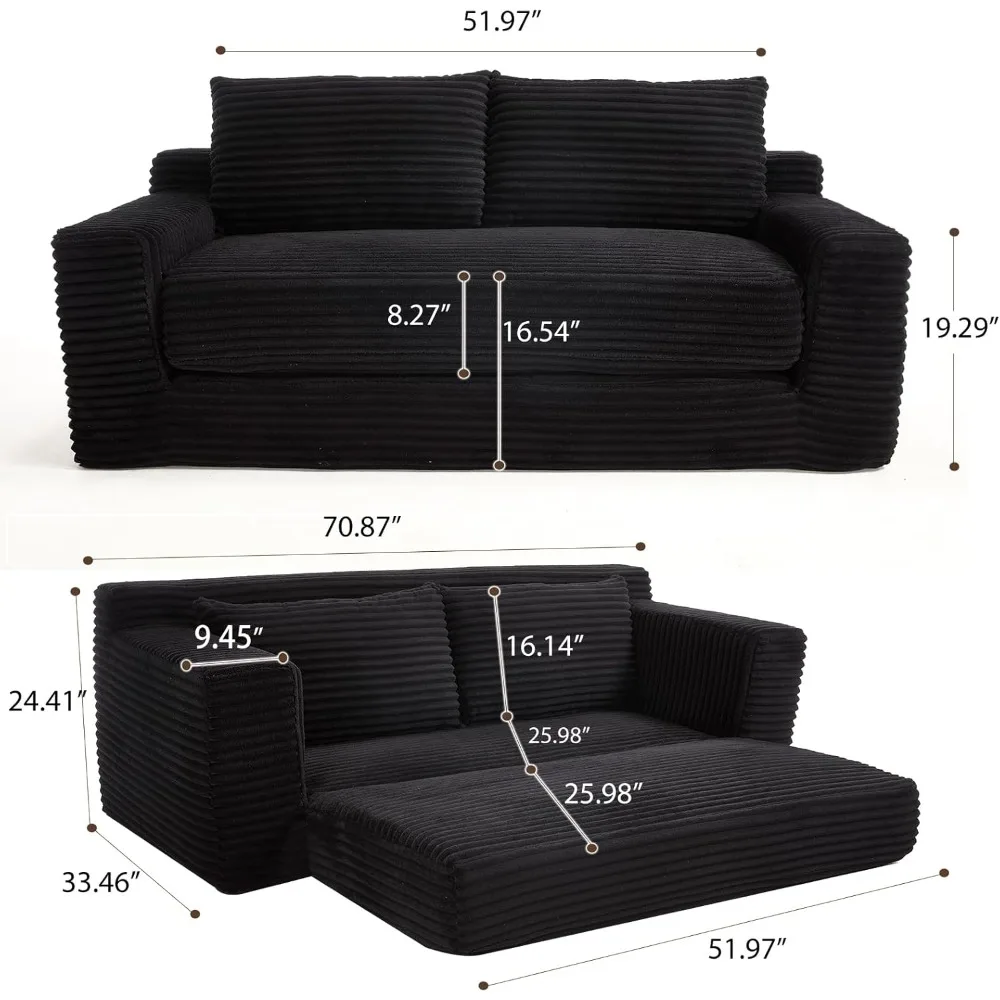 أريكة Loveseat أريكة سرير بدون عظم، تصميم 2 في 1 قابل للتحويل، قماش سروال قصير - أريكة رغوة الذاكرة المدمجة للمساحات الصغيرة، Apar