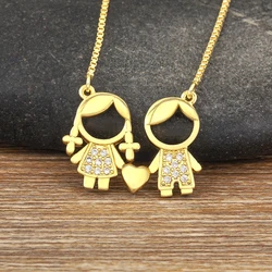 AIBEF Cute Sweet Boy&Girl Shape Heart Pendant Women Necklace Copper Zircon Exquisite Jewelry Children Birthday Mother's Day Gift
