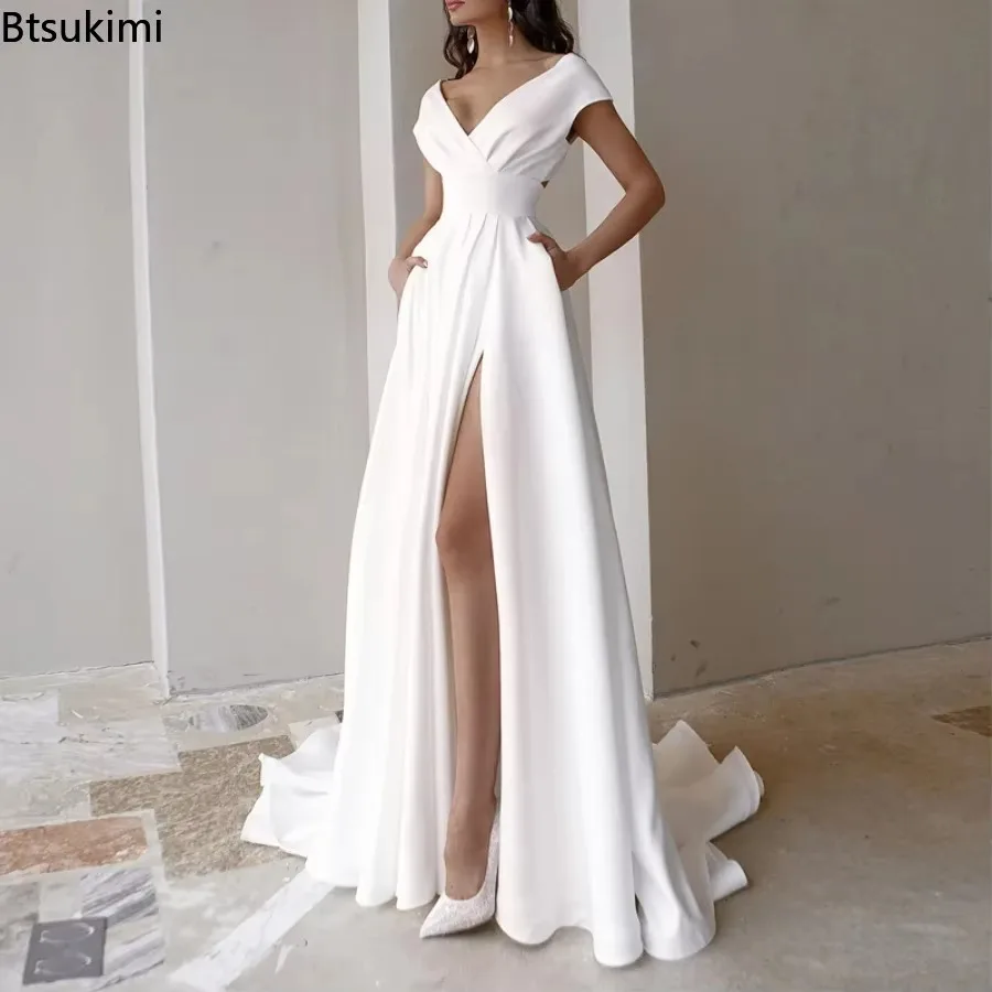 

2025 Women's Evening Party Dress Cross Border Chest Wrapped Ruffle Solid Mid Waist Temperament Club Prom Dresses Vestidos Female