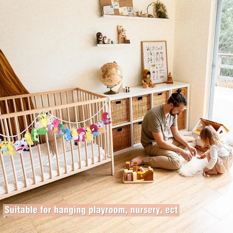 Boho Macrame Wall Hanging Storage Chain Stuffed Animals Toy Display Holder with 18 pcs Clips for Bedroom Nursery Play Room Decor