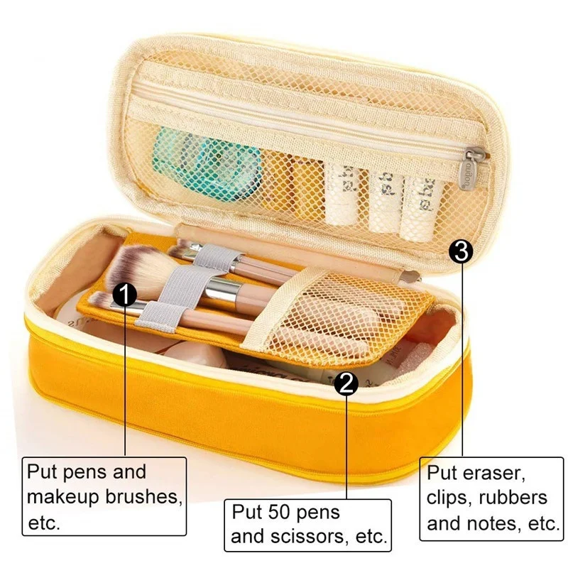 Multifunctional Cosmetic Bag Macaroon Big Capacity Double-layer Canvas Pencil Case Travel Storage Pouch School Supplies