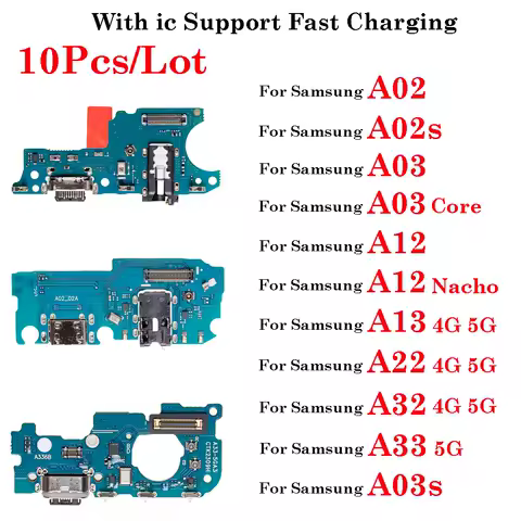 10Pcs For Samsung Galaxy A22 A32 A33 A52 A53 A02 A02S A03core A12 A13 4G 5G USB Dock Connector Board Charging Charger Port Cable
