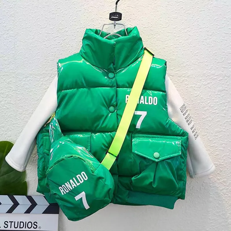 

Boys Autumn And Winter Cotton Vest 2024 New Style Handsome Small And Medium School Boys Outward Wearing Clothing Vest Thickened