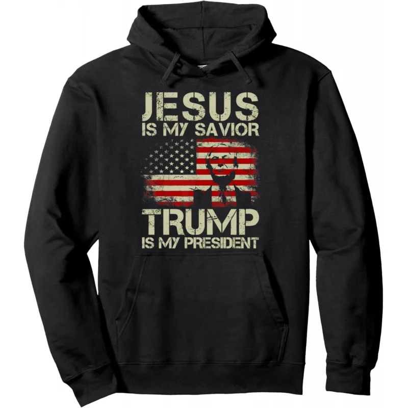 

Jesus Is My Savior Trump Is My President 2024 USA Flag Hoodie