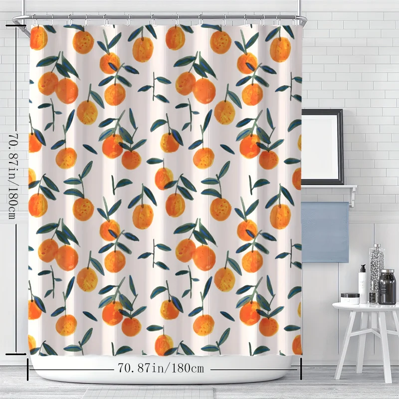 YWJHUI 1pc Orange Cartoon Digital Print Shower Curtain with Hooks, Machine Washable, Knit Woven Water-Resistant Polyester, Parti