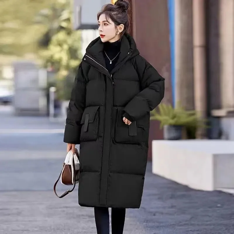 2024 Autumn/Winter Trendy Maillard Mid-Long Knee length Breadms Thick Loose Jackets Winter Fashion Cotton Jackets Hooded Parkas