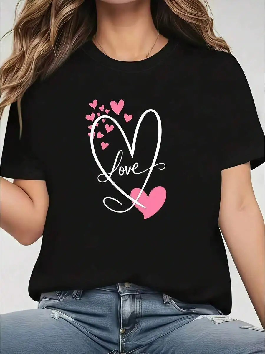 Soft Cuteness Korean Style Short Sleeve Women T Shirt O-Neck Beach Postcard Pattern Print Summer Daily Women Cute Minimalist Top