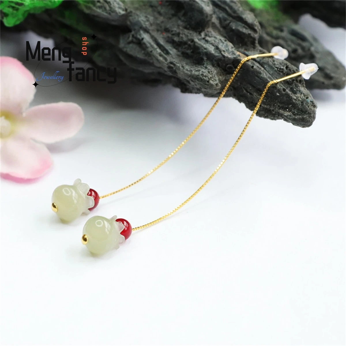 

Natural S925 Silver Inlaid Hetian Yuling Orchid Ear Line Simple Atmosphere Personality Fashion Exquisite Versatile Women Jewelry