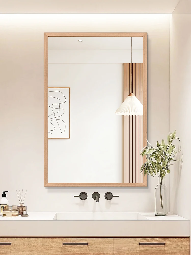 

Log wind vanity mirror bathroom solid wood mirror explosion-proof washstand retro High Quality