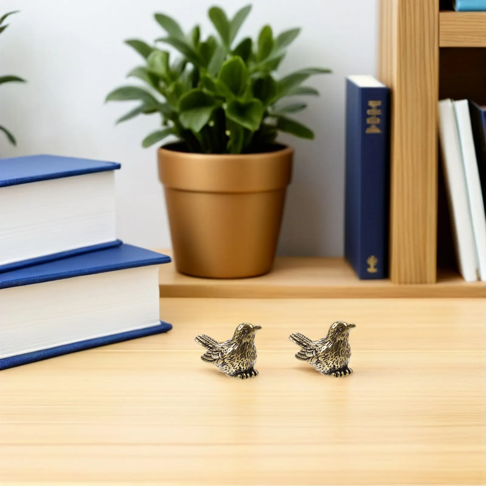 6Pcs Mini Brass Bird Figurines Vintage Golden Sparrow Statues Retro Desktop Decor for Living Room Bookshelf Study Space Brass
