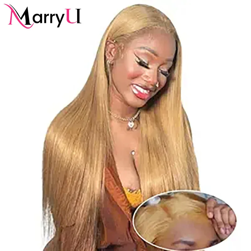 

Marryu #27 Honey Blonde Lace Front Wigs Human Hair Wear Go Bone Straight Glueless Wig Pre Cut Transparent 6X4 Lace Closure Wigs