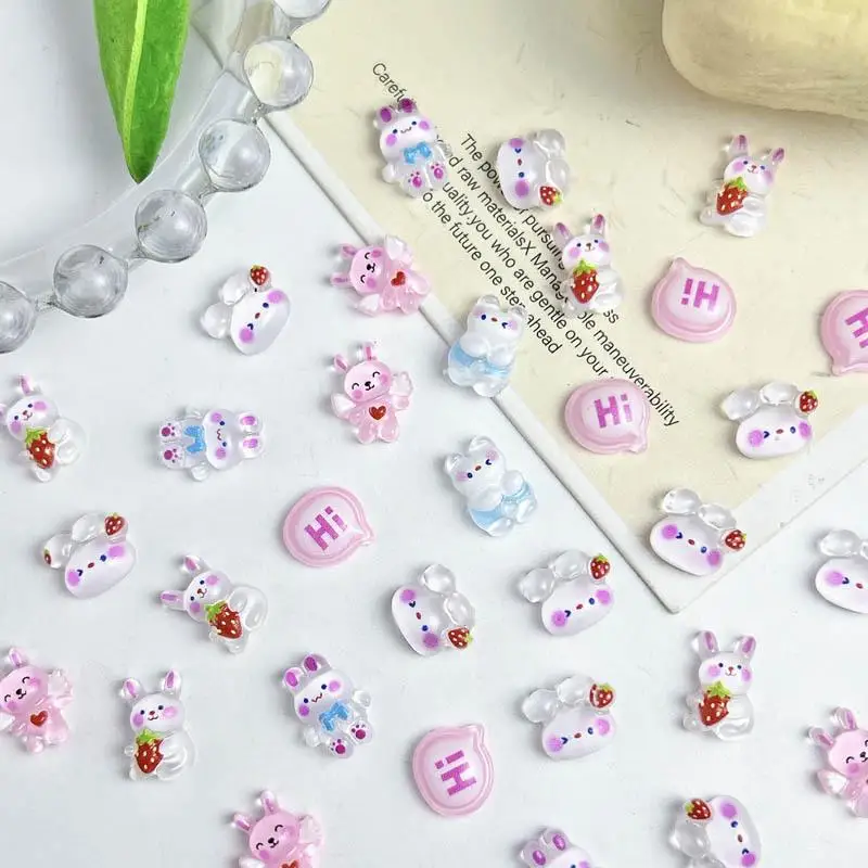 30Pcs Cartoon Cute Rabbit Nail Charms Cream Resin Bubble Rabbit Nail Art Decoration Accessories Manicure DIY Handmade Crafts