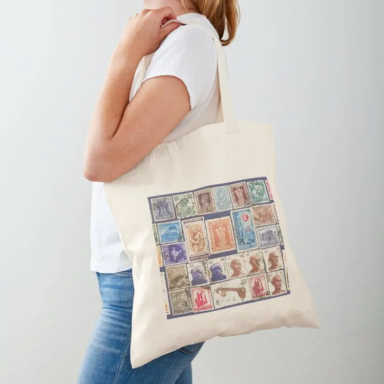 

Different postage stamps of India as background. Tote Bag Women's bag Women's shopping bag Canvas for women