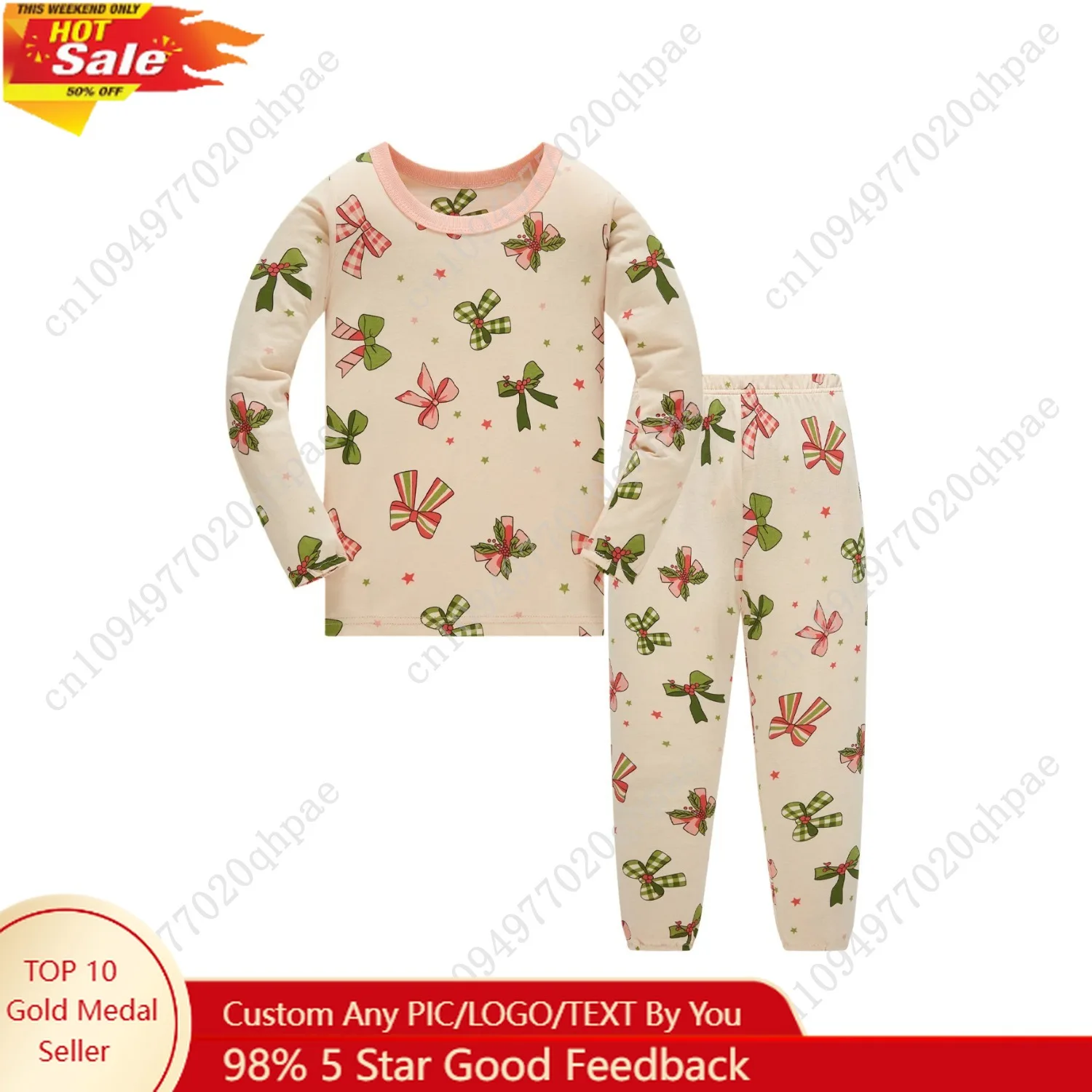 

Kids Pajama Set 100% Cotton Soft Star and Bow Full Print Loungewear Long Sleeve Pjs Nightwear for Toddler Girls Age 1-8 Years