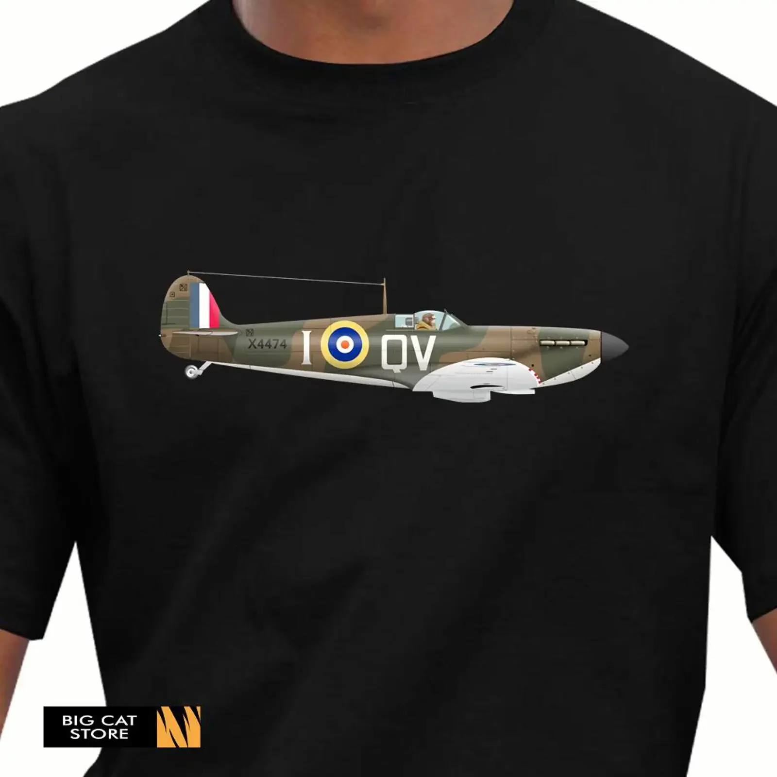 AeroArt Battle Of Britain Supermarine Spitfire Aircraft Artwork Design T Shirt vintage Washed Unisex Top For Everyday Wear