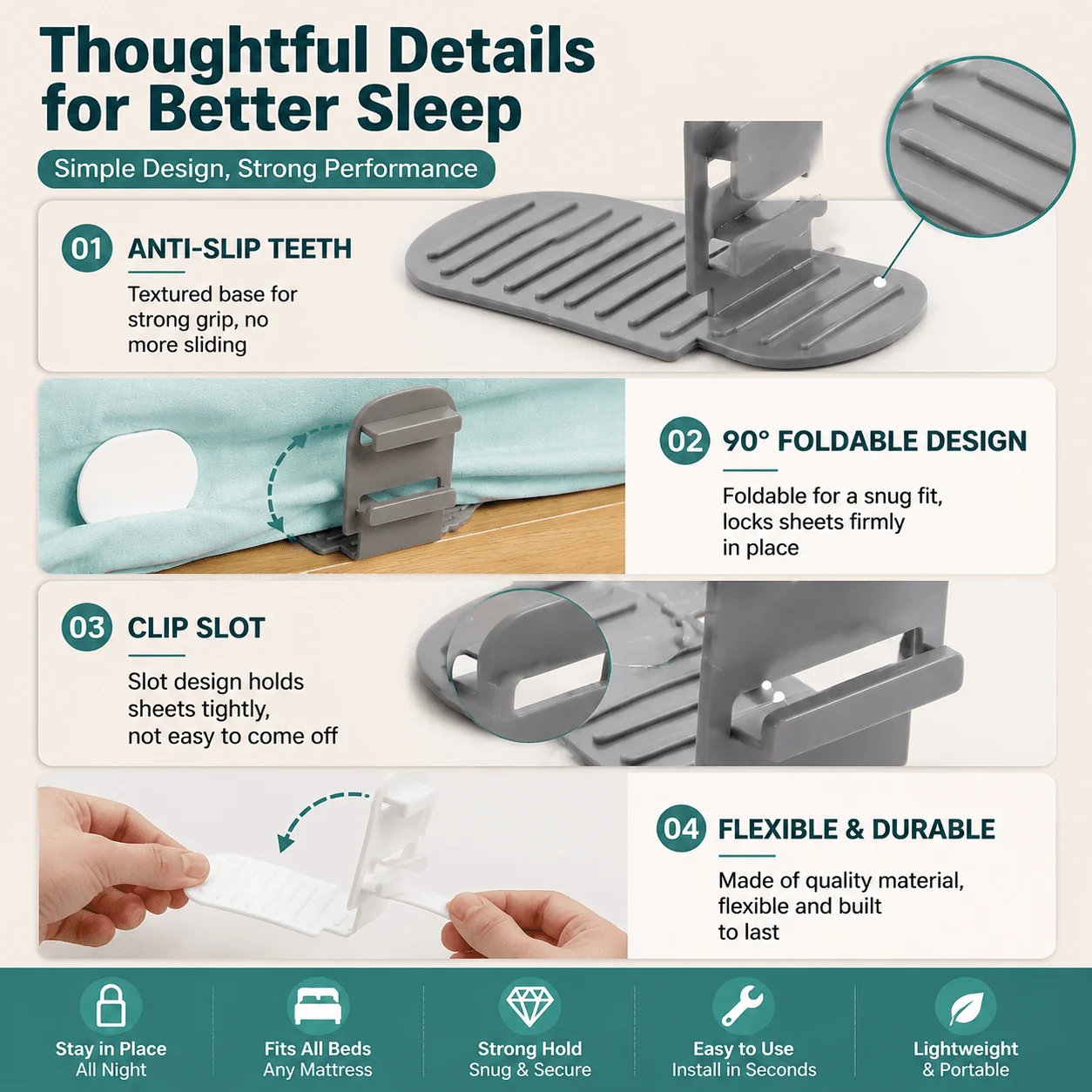 4Pcs Anti‑Slip Sheet & Quilt Clips, Multi‑Purpose Mattress Fasteners, 2 Colors for Choice