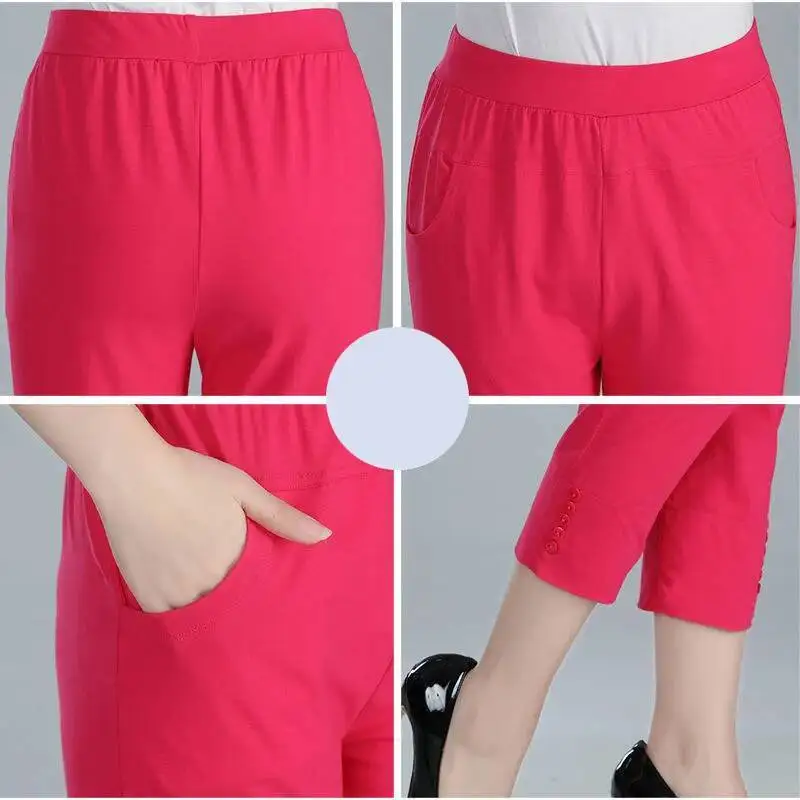 2025 Summer Women Pants Casual High Waist Solid Color Calf-Length Capris Pants Korean Fashion Women's Breeches 3XL