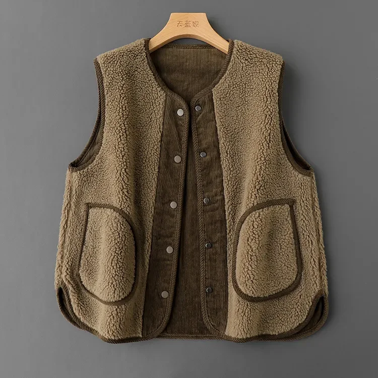 

Corduroy Lamb Fur Retro Warmth Thick Vest for Women in Autumn and Winter New Sleeveless Vest