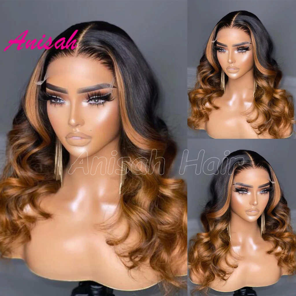 

Glueless HD Transparent Lace Frontal Closure Wig Brazilian Virgin Human Hair Wavy Highlight Lace Front Wig