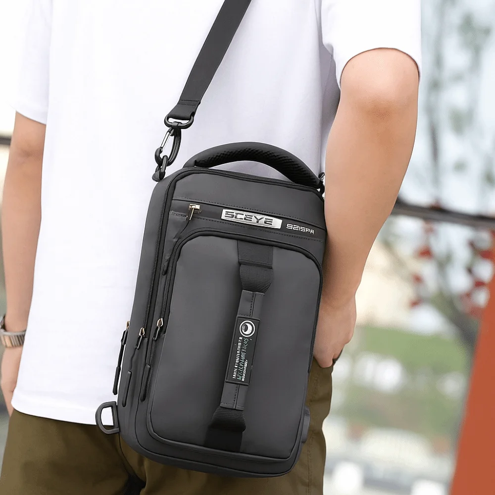 

Мужская нагрудная сумка с несколькими карманами, нейлоновая спортивная сумка через плечо с USB-зарядкой, многофункциональная однотонная сумка через плечо для путешествий