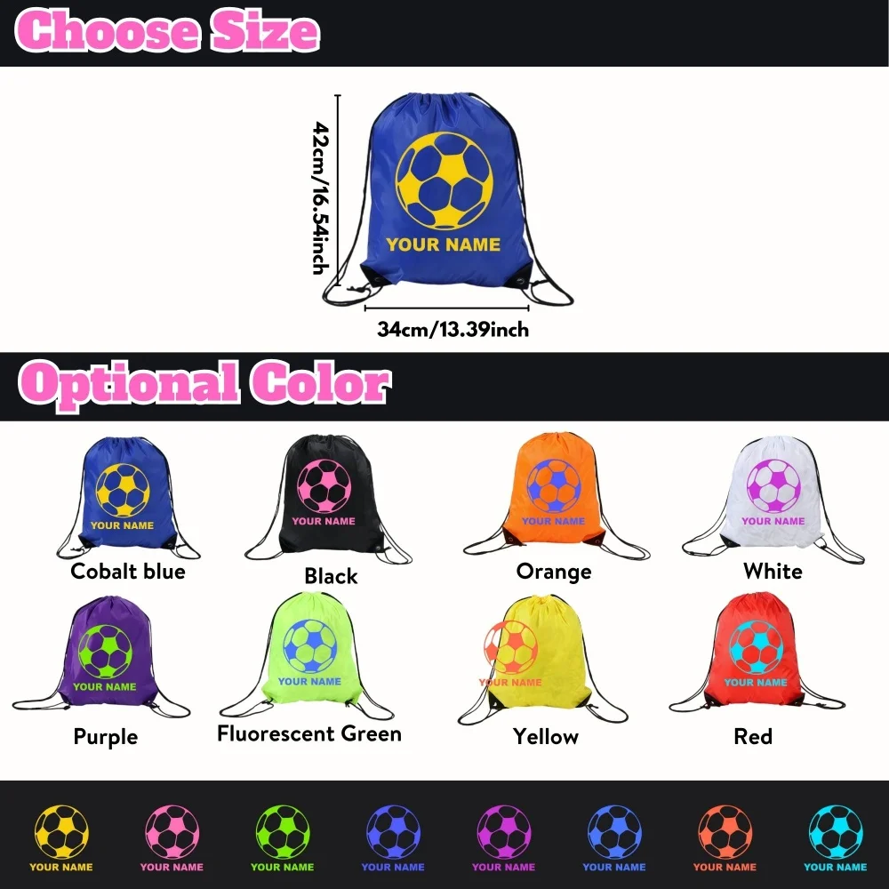 Custom Name Soccer Drawstring Backpack Reinforced Corner Polyester Gym Sack Personalized Football Sports Bag for Kids view 3