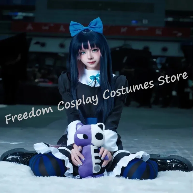 

qa156Anime Panty & with Garterbelt Younger Sister Anarchy Stocking Cosplay Costume Wig Gothic Maid Lolita Dress Long So