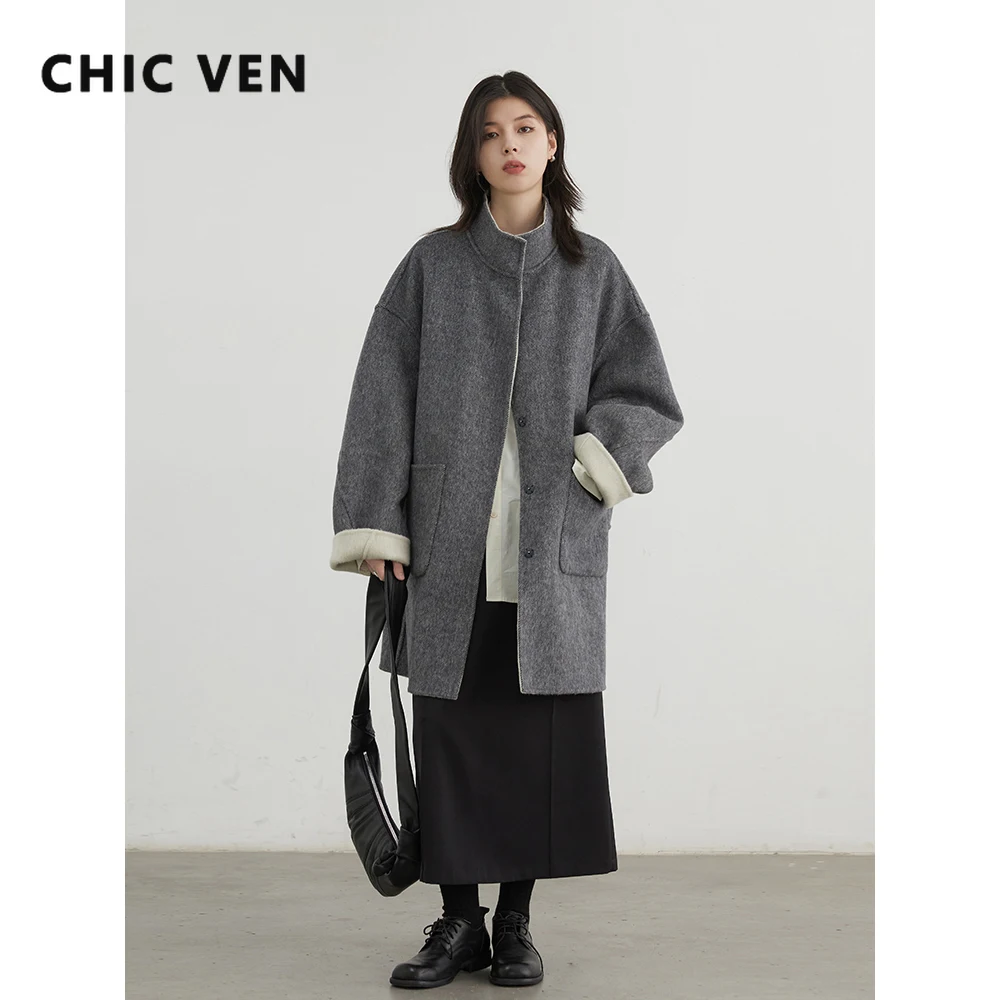 

CHIC VEN женские шерстяные пальто модные свободные градиентные двусторонние пальто средней длины корейская женская одежда осень-зима новинка 2025