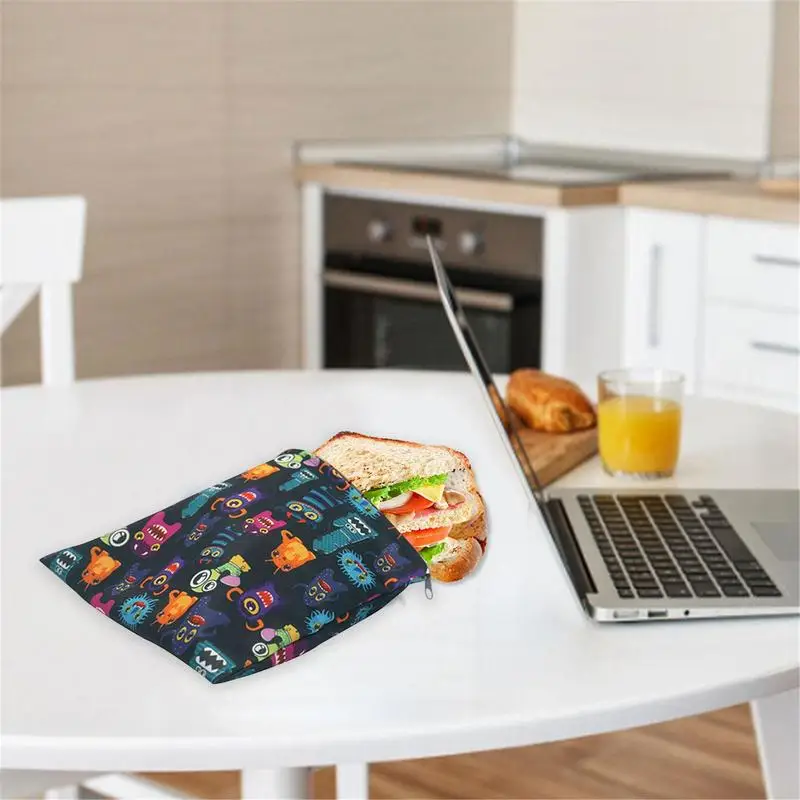 Cloth Snack Bags 3pcs Reusable Bags For Sandwich Dishwasher Safe Zipper Bag For Home School Office Picnic Camping Hiking Durable