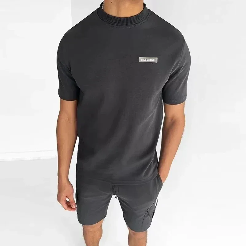 

Men Suits Casual Sports Short-sleeve T-shirts + Pocket Shorts Two Piece for Male Tracksuit Fashion Streetwear Solid Color Outfit