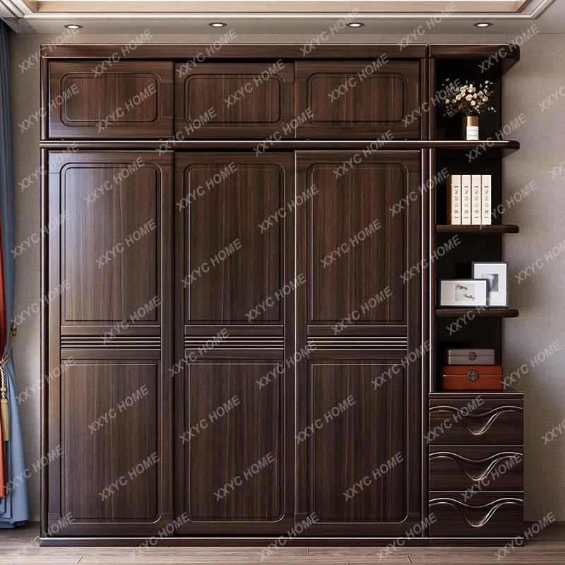 New chinoiserie solid wood wardrobe casual modern storage cabinet purple sandalwood sliding door wardrobe