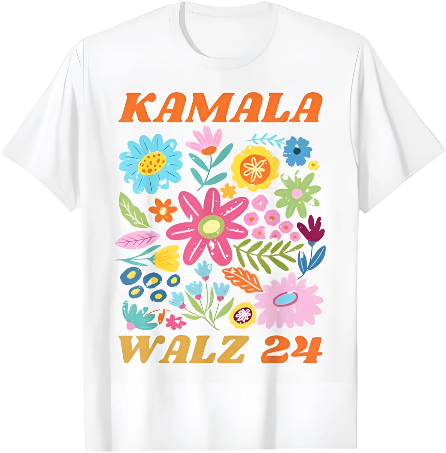 Floral Kamala Harris Walz 2024 Election Retro Boho Flowers T-Shirt