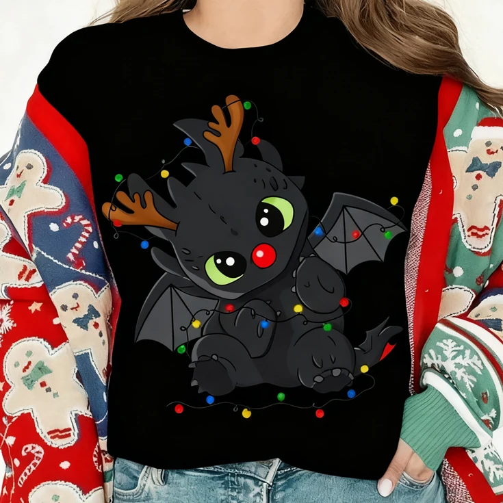 

Cute Toothless Christmas Lights How To Train Your Dragon Night Fury Christmas Lights Shirt, Disneyland Christmas Family Shirts