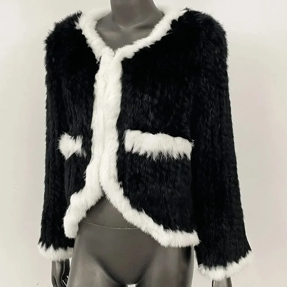 OFTBUY réel manteau de fourrure de lapin Femme chaud vraie veste de fourrure nouveau tricoté à manches longues printemps décontracté véritable hiver épais vêtements d'extérieur Femme