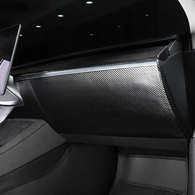 

Glove Box Cover Trim Sticker For Tesla Model Y Juniper 2025-2024 Carbon Fiber Pu Leather Copilot Anti Kick Protection Patch