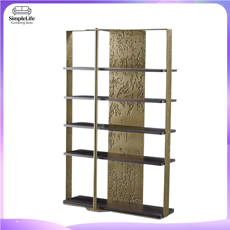 Modern Brass Bookshelf for Living Room Bedroom Home Office Storage Display Shelf Contemporary Copper Metal Shelving Unit