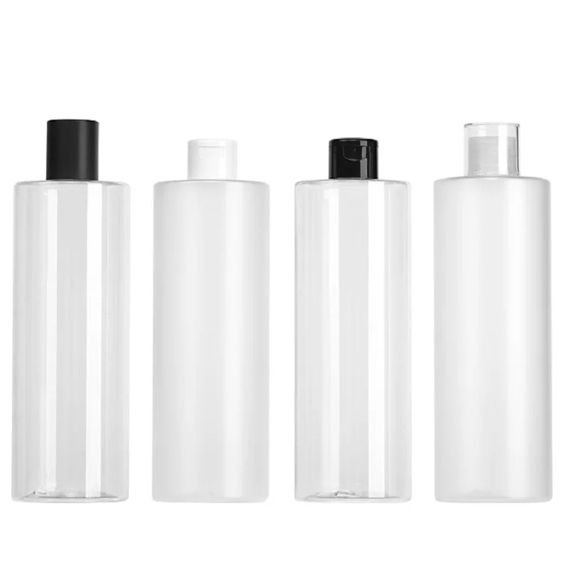 

10Pcs Clear Plastic Toner Bottle Black White Flip Lid 500ml Cosmetic Packing Big Capacity Empty Lash Shampoo Refillable Bottles