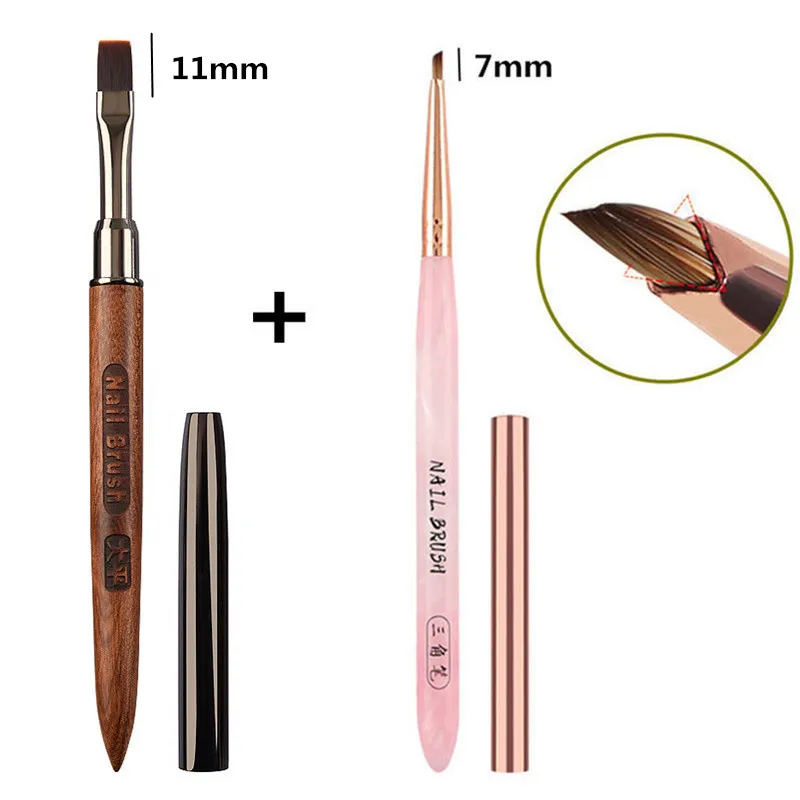 2 個の三角形の花びらアクリルネイルブラシペンパウダーマニキュア用ラウンドウッドハンドルジェルビルダーブラシ