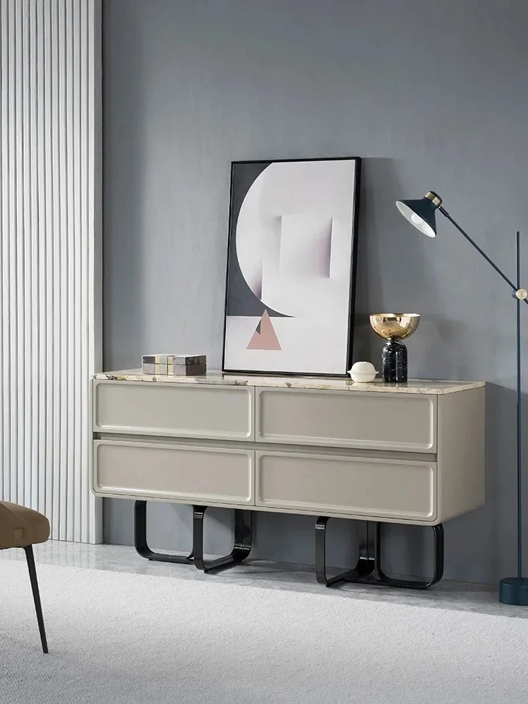 A Italian light luxury marble four-chest cabinet entrance modern minimalist luxury stone solid wood dining side locker new