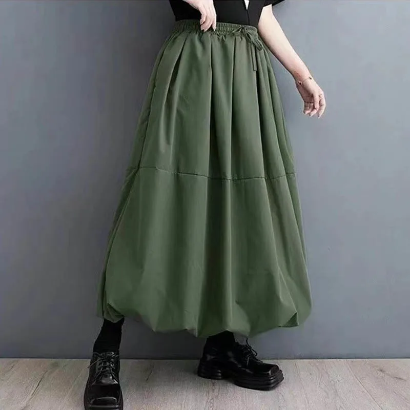 

Vintage Women's Elastic High Waist Skirt Loose Fit Covering Fluffy Tie Large Swing Skirts For Women