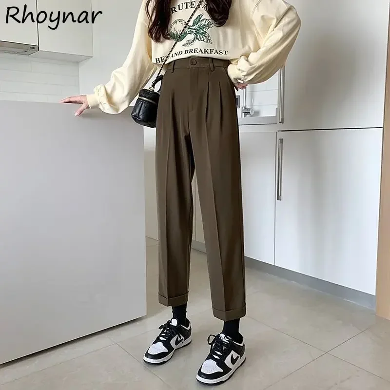 Basic Straight Pants Women Spring Office Lady XS-5XL Vintage BF All-match Harajuku Korean High Waist Loose Minimalist OOTD Newly